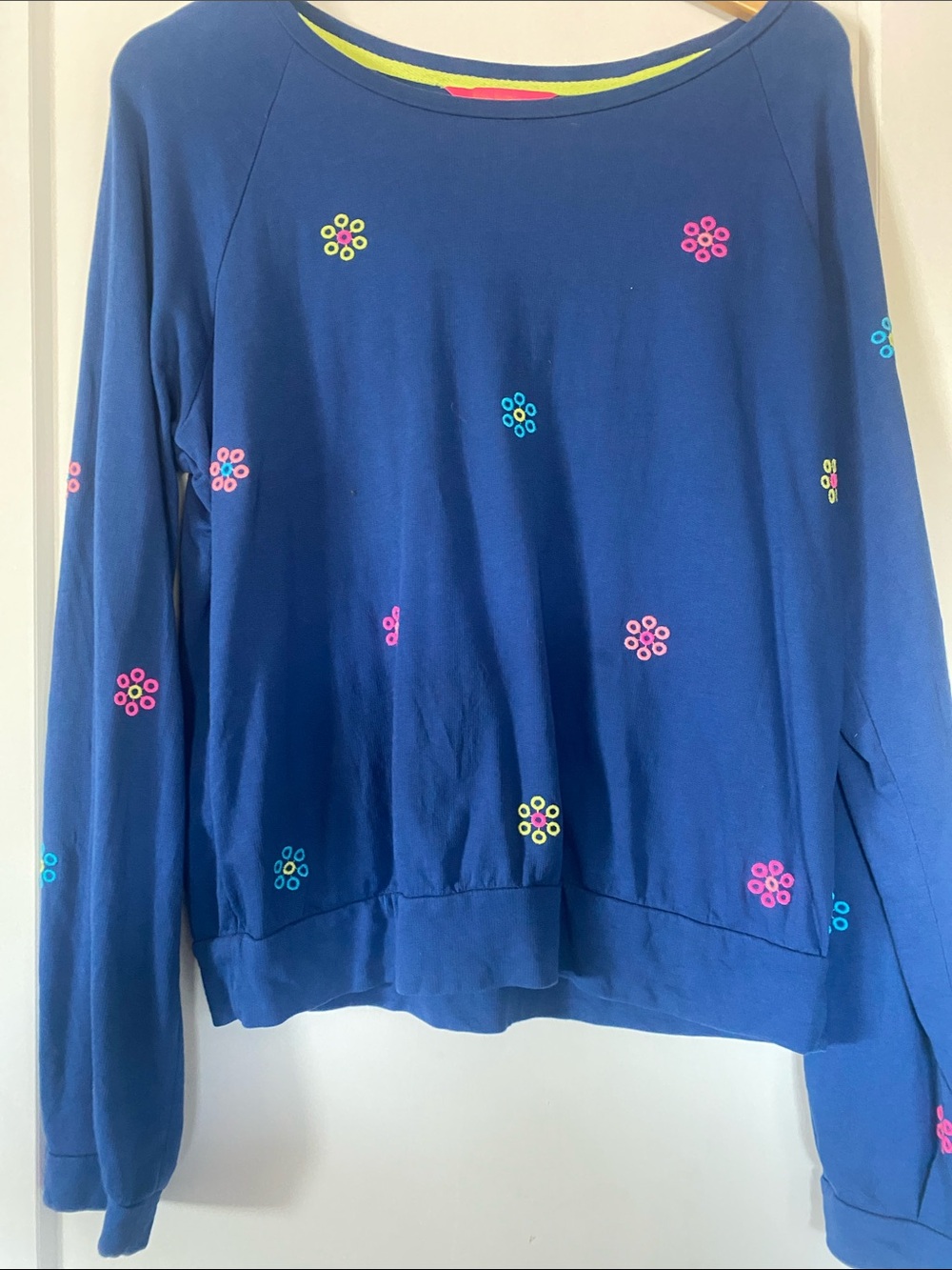 Lilly Pulitzer Navy Blue Crewneck Sweatshirt with Neon Floral Dots